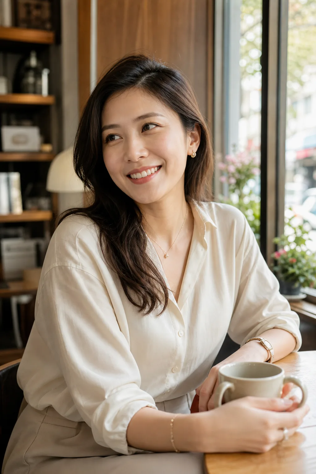 台灣女性會員在咖啡廳的生活照