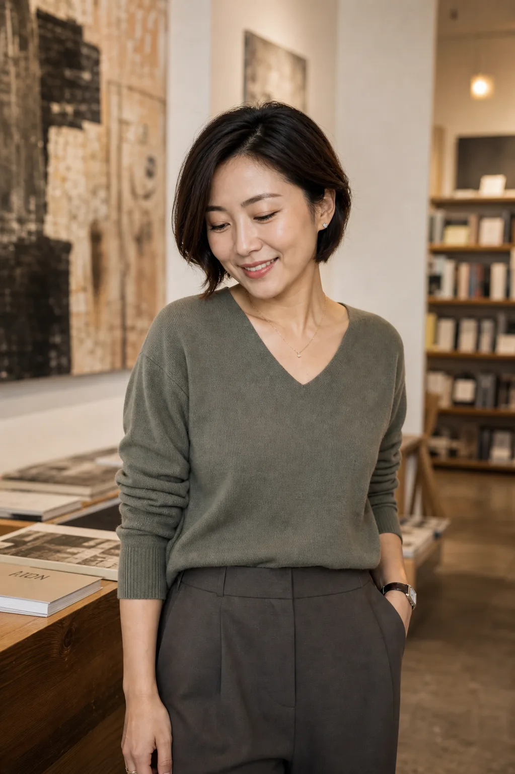 台灣女性會員在藝廊書店的生活照